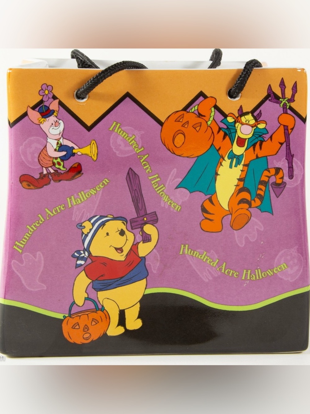 Vintage 2000 Disney "Hundred Acre Halloween" Ceramic Candy Bag Vase/Planter.